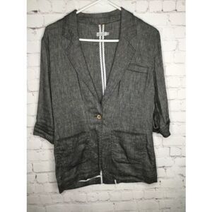 Lark & Wolff Linen Top Blazer Gray Jacket 3/4 Sleeve Pockets size M‎